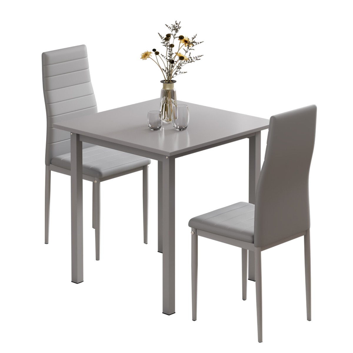 Amazon Grey Glass Dining Table Set SSLine Modern 5-Piece Silver
