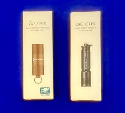 Lot of Two Olight Flashlights -Tan i1r 2 EOS 150 Lumens LED plus a Black i3e EOS