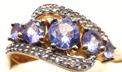 STAUER 925 Sterling Silber Ring vergoldet echter Tansanit Edelstein & C Z Größe 6