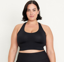 Old Navy Womens Active Powersoft Sports Bra Go Dry Black White Strap 2X NEW