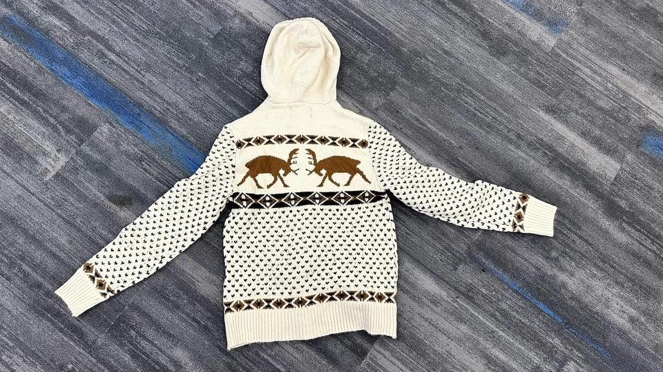 Suéter American Eagle Outfitters Para Hombres Mediano Blanco Alce Pullover Tejido Sudadera con Capucha Foto 3 de 4