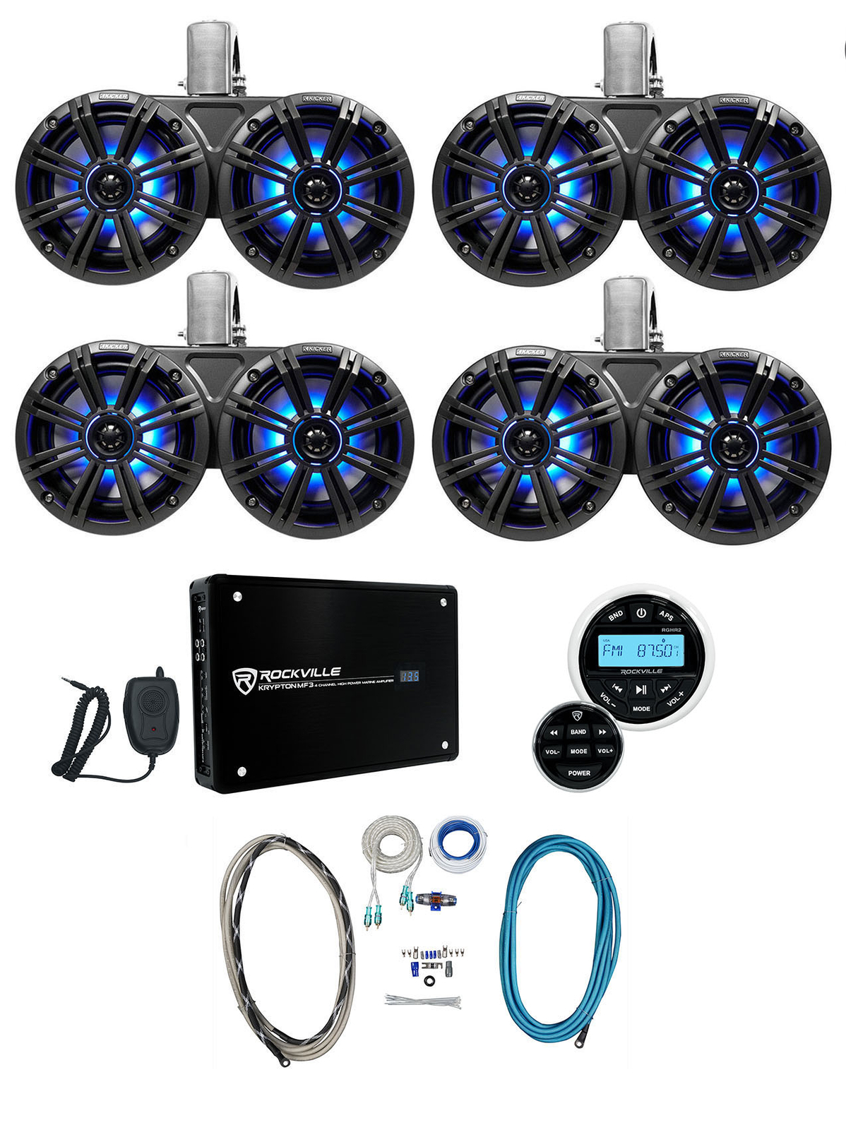 4 Светодиодные колонки KICKER 45KMTDC65 Dual 65 Marine Wakeboard Tower со светодиодной подсветкой Ресивер Усилитель 268190₽