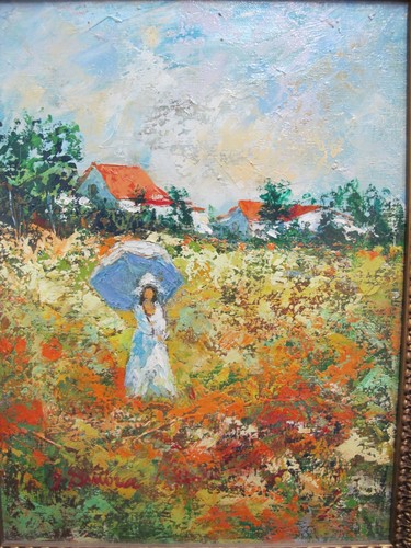 David SMIRA Framed IMPRESSIONIST Woman w/Umbrella in FLOWER Field Oil Painting - Picture 2 of 8
