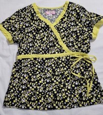 Koi by Kathy Peterson Scrub Top M Black Yell White EmpireWaist Geometric Squares