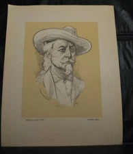 Vintage 1950's  "Buffalo Bill" Cody Lithograph Sketch by William Sharp  EX+