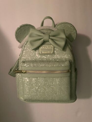 Loungefly Disney Parks Minnie Mouse Mint Green Sequin Spring Mini Backpack NEW
