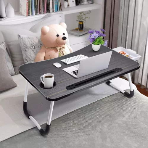 Scrivania Letto Laptop, Pieghevole Lap Desk Vassoio Tavolo con Porta di Ricarica USB, Nero - Foto 8 di 11