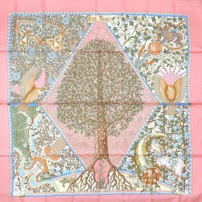 Hermes Carre 90 Achsen Mundi Seidentuch Rosa Mehrfarbig Authentisch...
