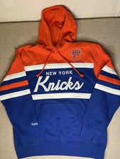 Men  s MITCHELL  NESS Vintage New York Knicks Orange Blue Hoodie - L