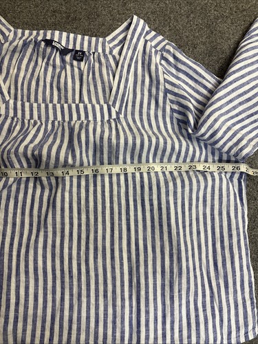 Lands' End Women's Size 2X (20W-22W) White Blue Striped Linen Square Neck Top - Picture 4 of 6