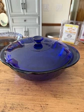 Vintage Anchor Hocking Cobalt Blue 2 Qt 10” Casserole Dish with Lid