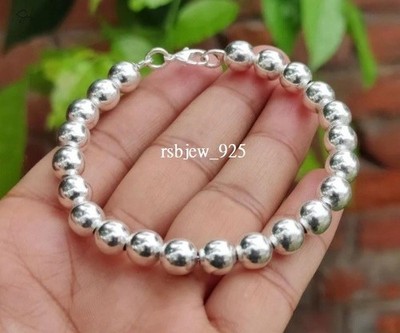 925 Silver Beaded Bracelet Polished Ball Bead Chain Classic Woman Bracelet Z08