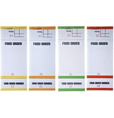 Pk4 Food Order Pads Restaurant Numbered Takeway Bar cafe Waiter Assorted Colours