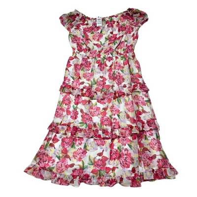 #ad INC Lydia Blooms Dress Women XL Pink Floral Tiered Ruffle Midi Off Shoulder NEW $39.99