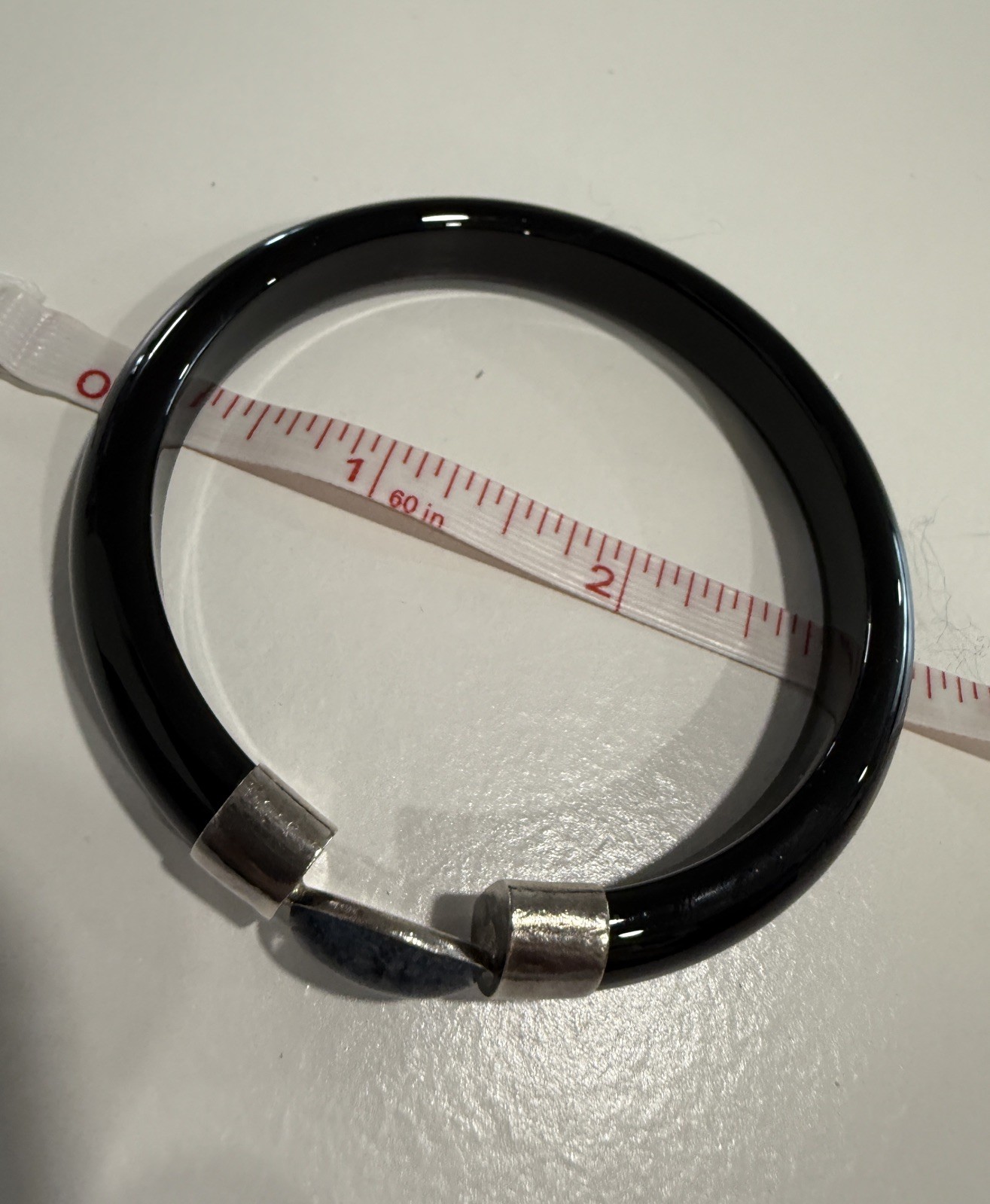 Vintage Solid Black Onyx Bangle with Sterling Sil… - image 4