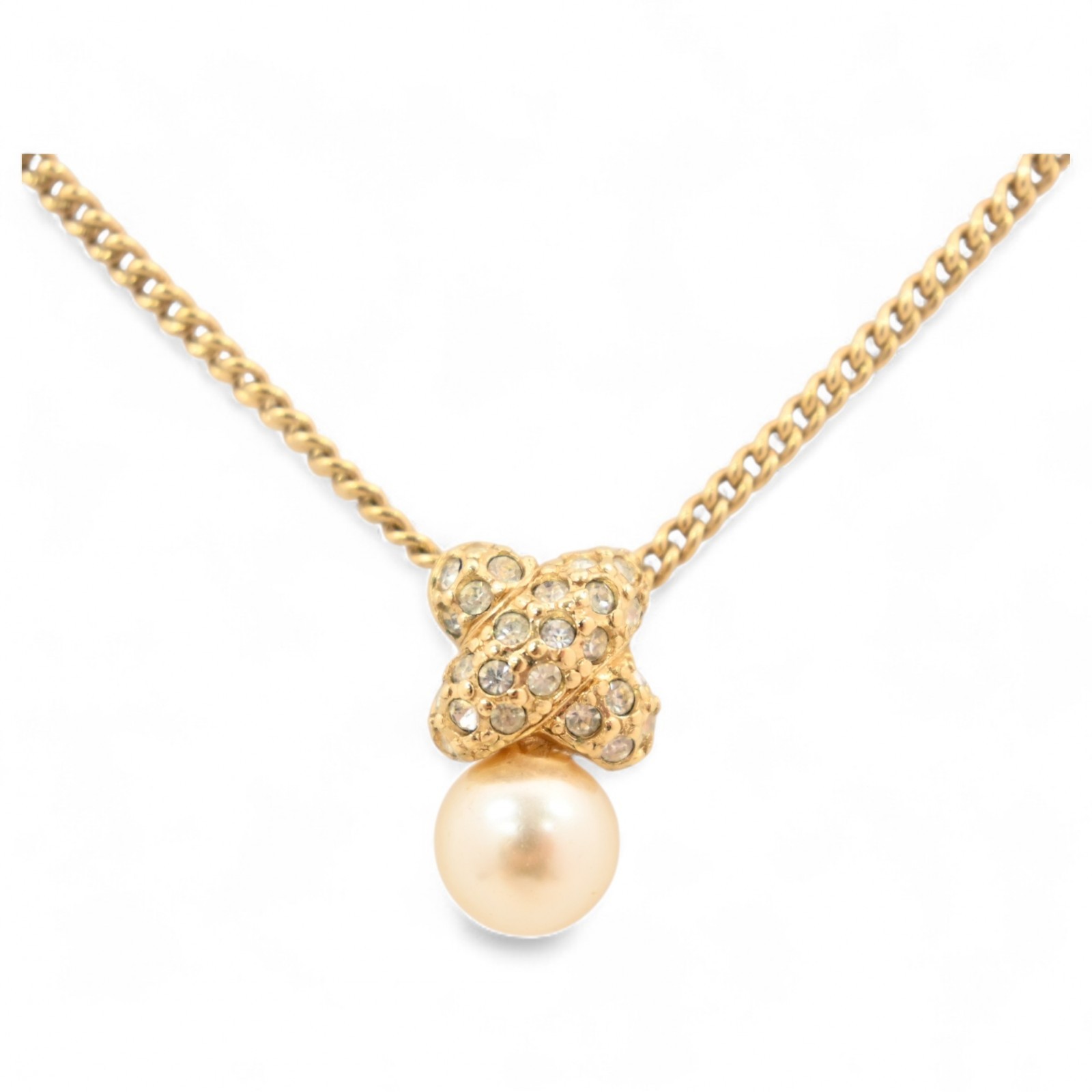 Auth Dior Pearl Necklace CD Gold di6607kt