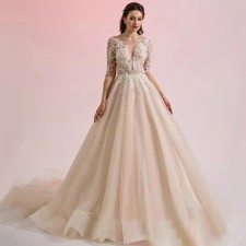 Wedding Dresses Long Sleeve Muslim Bride Appliques Draped Arabic Bridal Gown