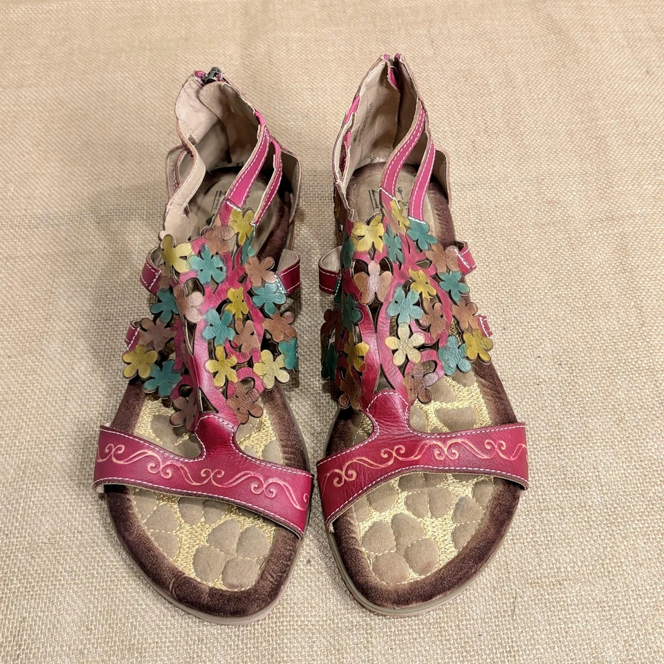 L'Artiste Maribel Sandals Womens 9.5 EU 41 Fuchsia Pink Floral Zip Back Shoes - Image 2 of 4