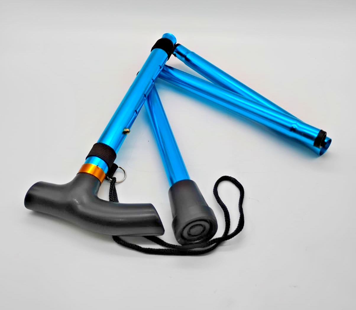 Medline Folding Walking Cane Blue Aluminum Adjustable T Handle Wrist ...