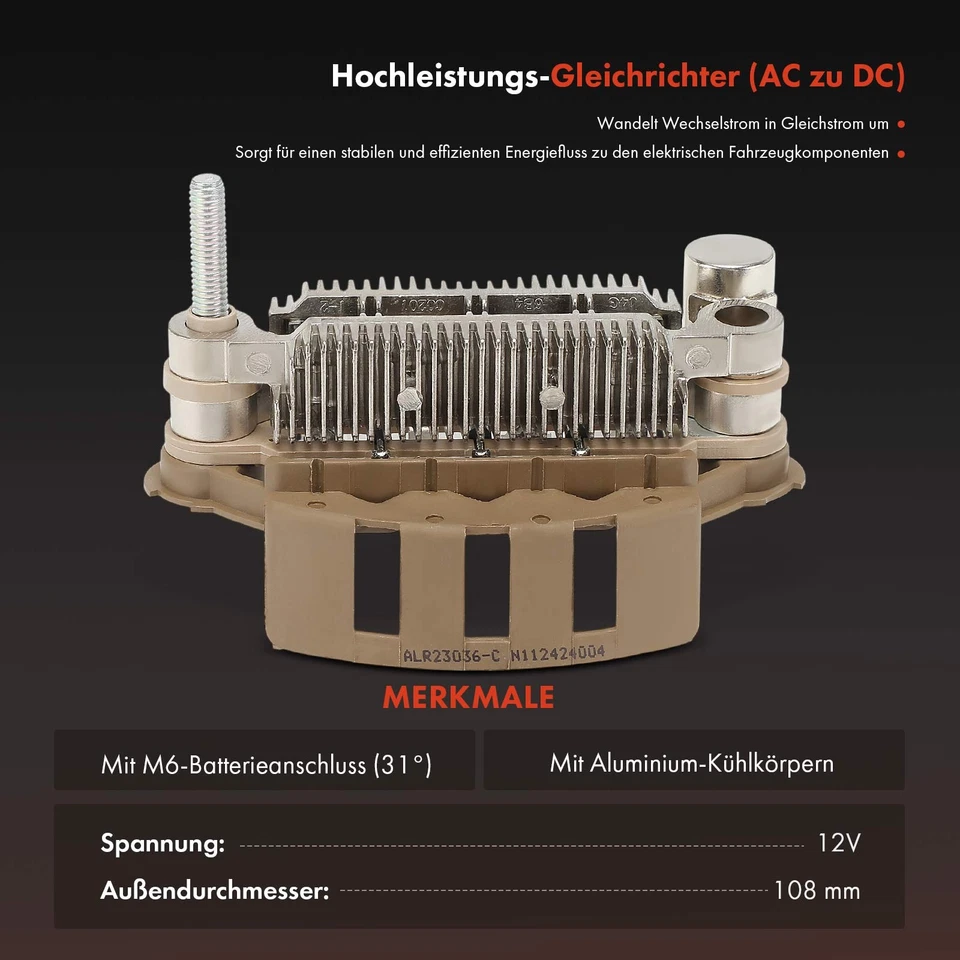 Generatore raddrizzatore 108mm 12V per Mazda 929 III HC MPV I LV 2.2-3.0L 87-99 - Immagine 4 di 4