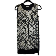 VINCE Black 100% Silk Shift Dress Size 4 Quiet Luxury Timeless Black Tan