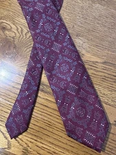 Vintage Liebert Tie Works Burgundy Polyester Necktie Paisley Geometric Pattern