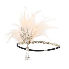 STIOEDYUAN Vintage 1920s Flapper Feather Headband for Women Gold Champagne