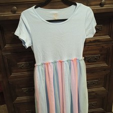 Wonder Nation Girls Fit Flare Knee Length Tulle Dress XXL Multicolor Blue Pink