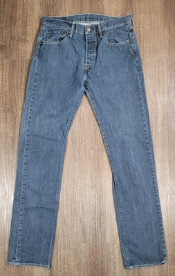 Levis 501 Mens W32 L36 Blue Denim Jeans Straight Leg Button Fly Classic