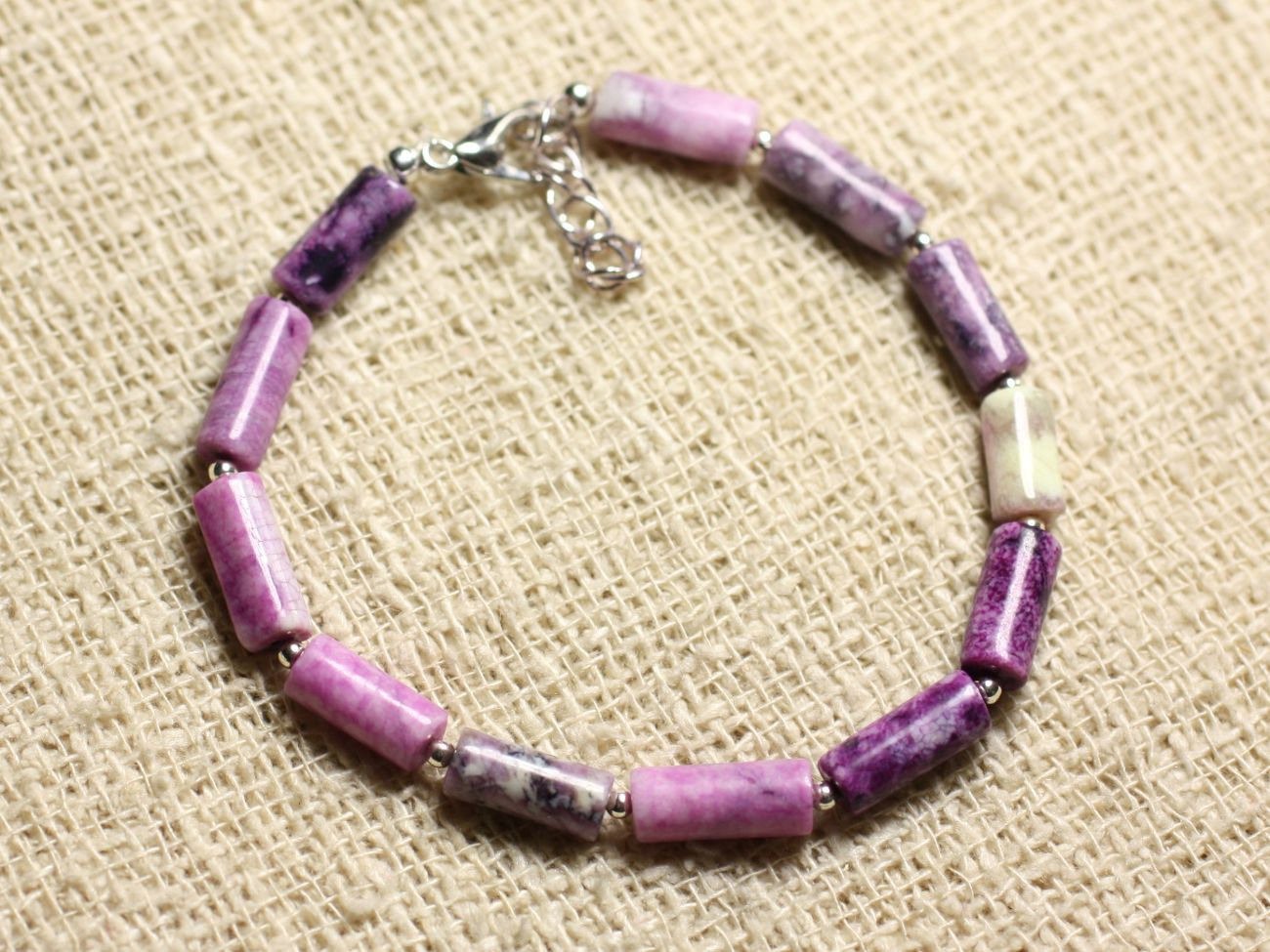 Bracelet sugilite tubes 10x5mm en argent 925, un bijou de créateur prestigieux