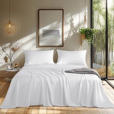 Cooling Bed Sheet 100 Viscose Derived from Bamboo Sheet Set Queen Size 4 Pie...