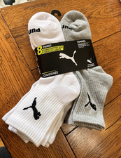 MENS NEW 8 PAIR PUMA SIZE 8-12 HI QTR SOCKS MOISTURE WICKING CUSHIONED