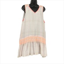 Free People Oversized Watermark Plaid Mini Sundress in Ivory and Orange Size XS