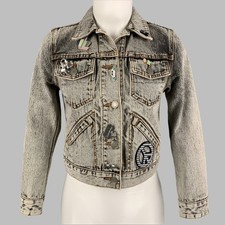 MARC JACOBS Size XS Paradise Black Denim Acid Wash Cropped Pins Jacket