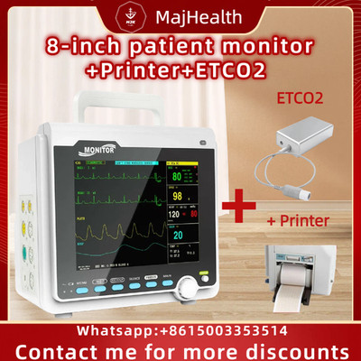 8'' Vital Signs Monitor w/(ETCO2 +Printer) - ECG NIBP SPO2 RESP TEMP PR