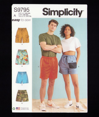Easy Unisex Shorts Sewing Pattern, Pocket Variations (XS-XXL) Simplicity 9795