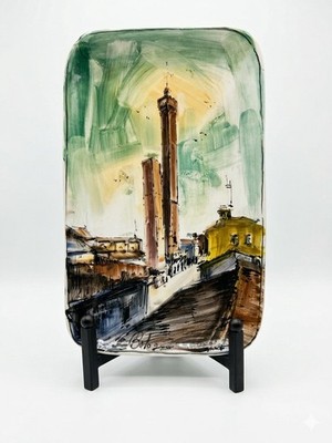 Vtg Mid Century Italian Ceramic Wall Plaque A Stocco Hand Painted Bologna Towers