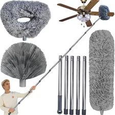20+ Ft High Reach Ceiling Fan Duster & Cobweb & Corner Brush Duster with 3-14 Ft