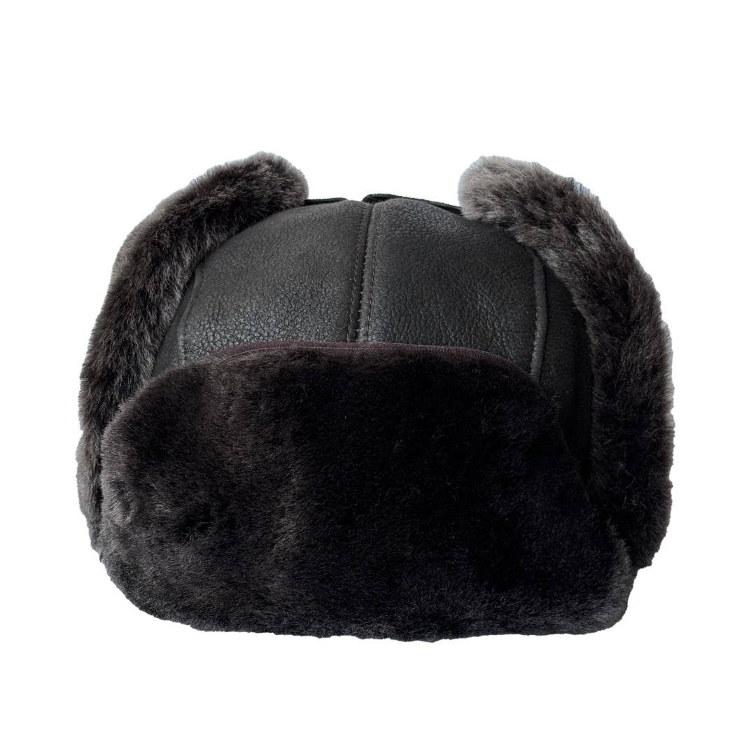 Russian Ushanka Leather Hat - Genuine Sheepskin Fur Lined Winter