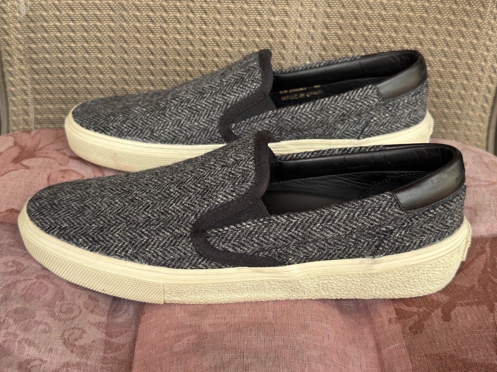 Sneakers Saint Laurent Venice donna 40 grigio lana nero bordo pelle