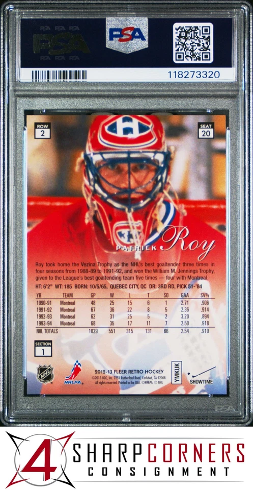 2012 FLEER RETRO FLAIR SHOWCASE ROW 2 #20 PATRICK ROY PSA 10 - Image 2 of 3