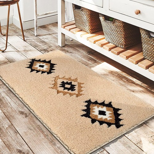 Boho Bathroom Rugs Cream Beige Bath Mat Non Slip Western Geometric Bath Rug Luxu