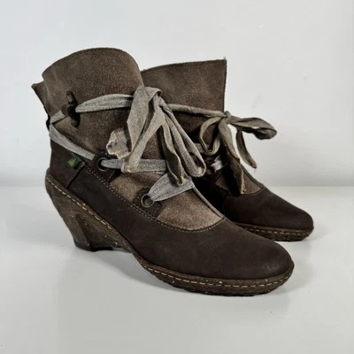 El Naturalista Light Brown Beige Leather Suede Wedge Ankle Boots UK 4.5 EU 37 - Image 1 of 4