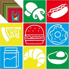 24 PCS Food Stencils Kids 8 Inch Large Reusable Templates Drawing Painting