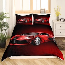 Sports Car Comforter Cover Set Red Race Car Duvet Cover Set for Kids Boys Gir...