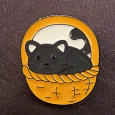 Black Cat in Basket Enamel Pin