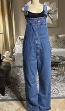 Vtg Dickies Denim Bib Overalls Tag 34X30 Carpenter Workwear Made In Mexico read