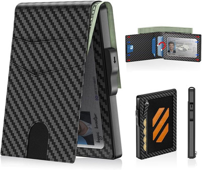 Wallet for Men, Pop-Up Case, Cash Slot, RFID Blocking Mens Carbon Fiber