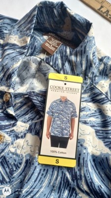 Cooke Street Hawaiian Shirt Mens Small Blue Ocean Waves NWT Beach Aloha Tiki