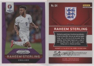 2016 Panini Prizm UEFA Euro Purple Prizm /99 Raheem Sterling #64